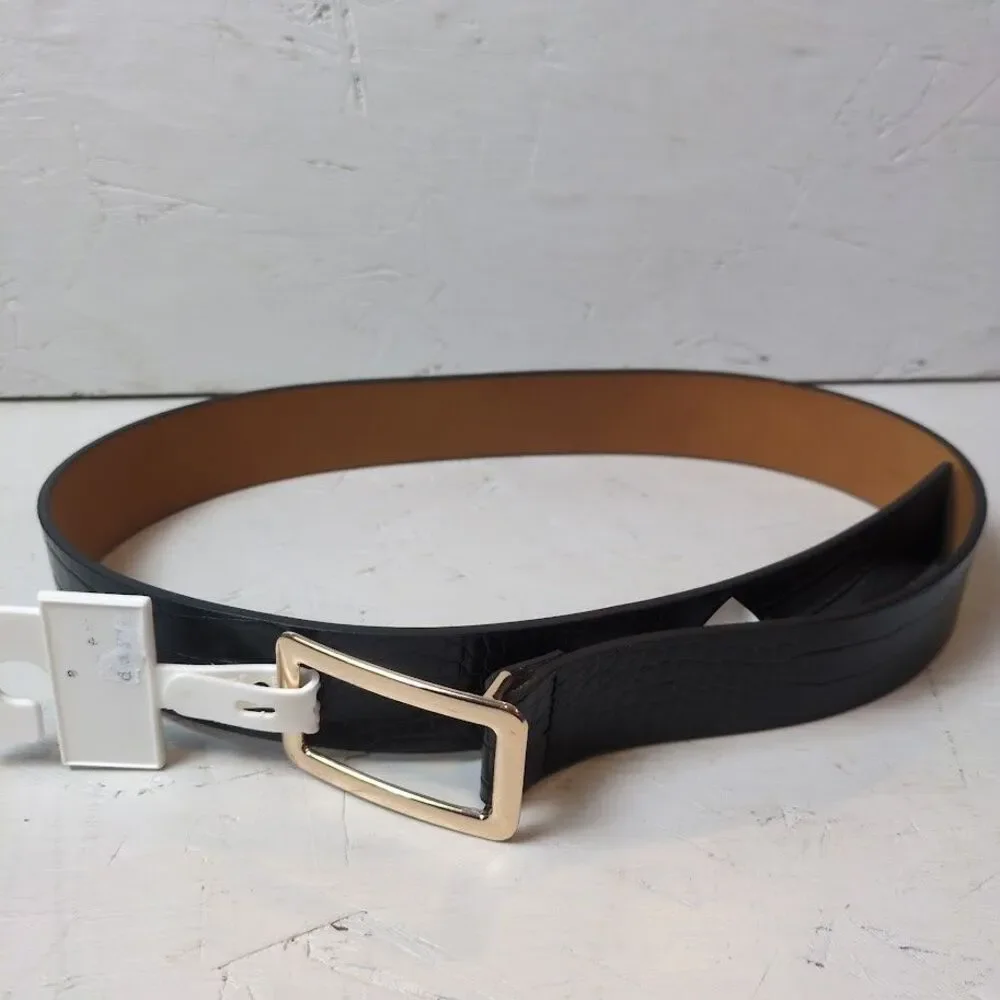 A New Day Black Croc XS Women's Gold Rectangular Center Belt